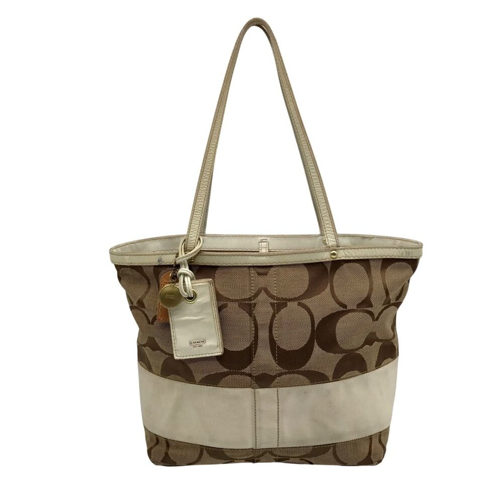 Coach Signature Jacquard Khaki & Brown Stripe Tote 10124